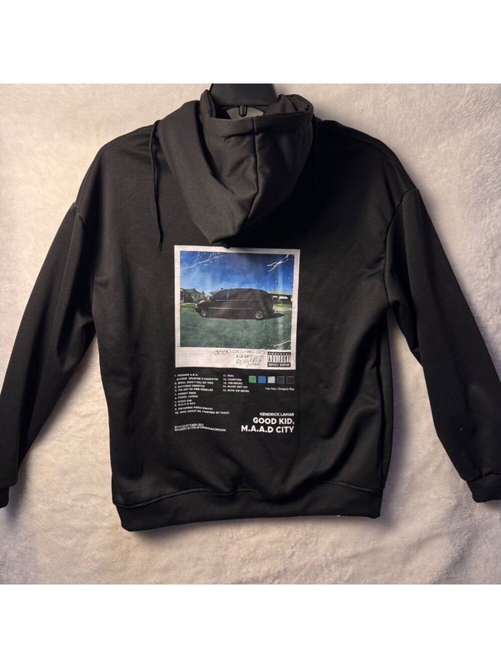 Kendrick Lamar Good kid M.A.A.D. City black Large drawstring graphic Hoodie rap